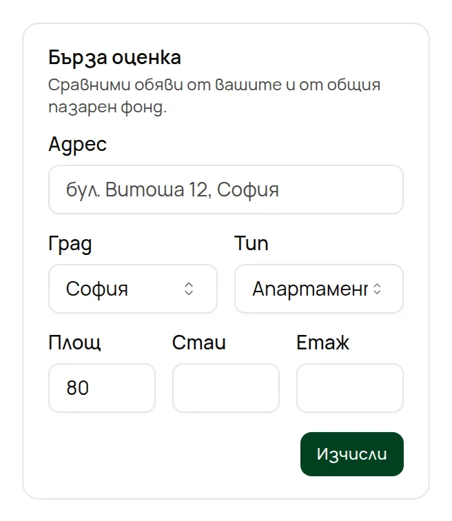 Панелът Бърза оценка.